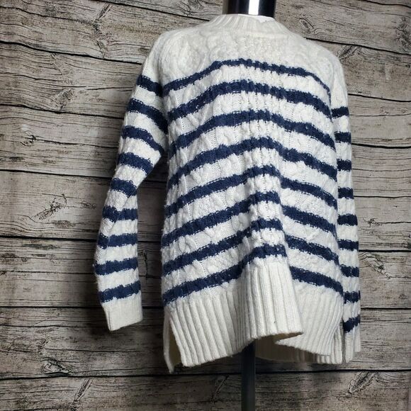 Madewell Striped Oversized Crewneck Cable knit Sweater Size Small - Picture 2 of 10
